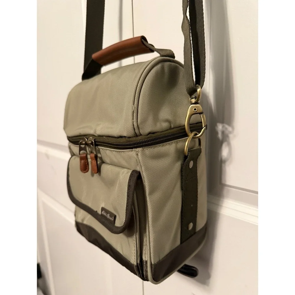 Eddie Bauer‎ Insulated Lunch Bag Cooler Medium Olive Green Brown Crossbody Strap